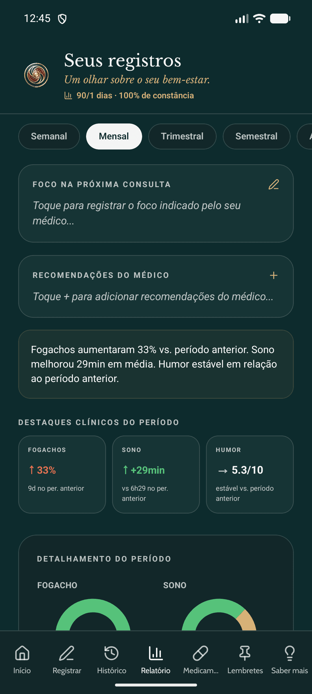 Tela de Relatório do aplicativo Saggia